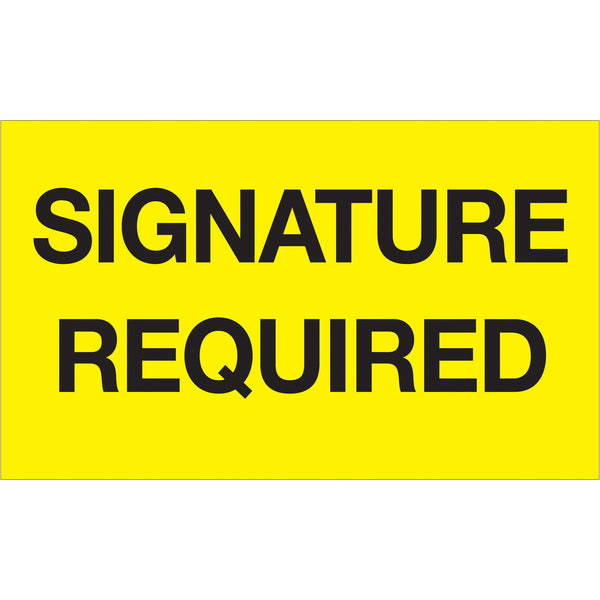 3 x 5" - "Signature Required" (Fluorescent Yellow) Labels (DL1218) Roll Of 500