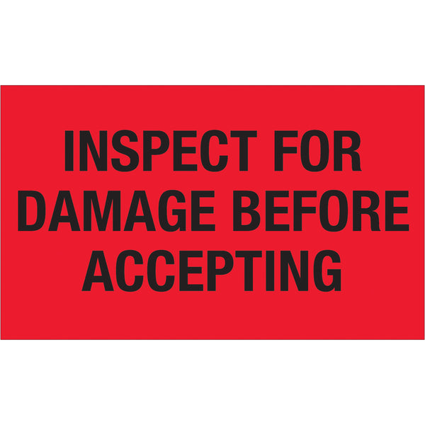 3 x 5" - "Inspect For Damage Before Accepting" (Fluorescent Red) Labels (DL1219) Roll Of 500