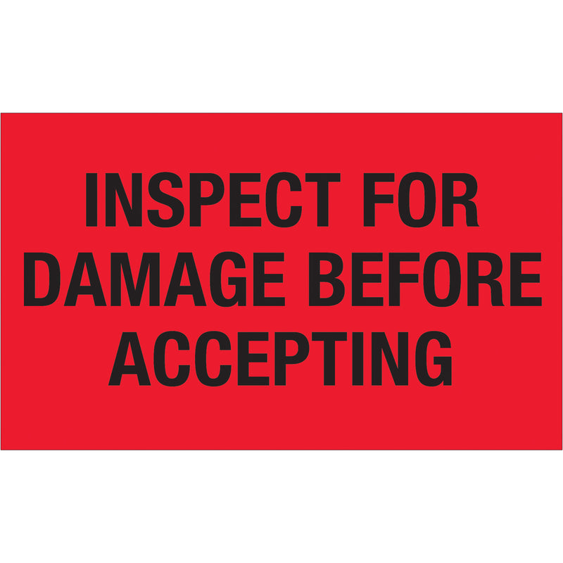 3 x 5" - "Inspect For Damage Before Accepting" (Fluorescent Red) Labels (DL1219) Roll Of 500