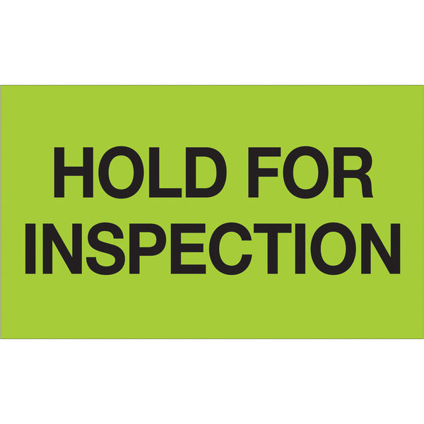3 x 5" - "Hold For Inspection" (Fluorescent Green) Labels (DL1222) Roll Of 500