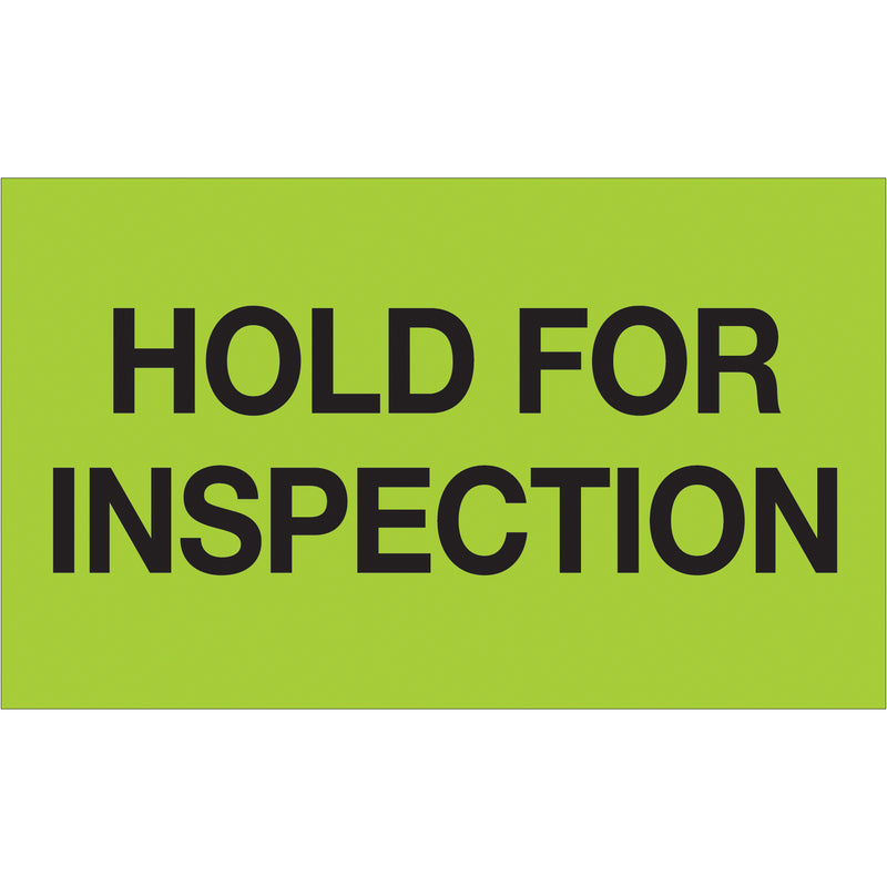 3 x 5" - "Hold For Inspection" (Fluorescent Green) Labels (DL1222) Roll Of 500
