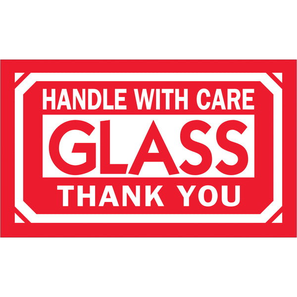 3 x 5" - "Glass - Handle With Care" Labels (DL1230) Roll Of 500