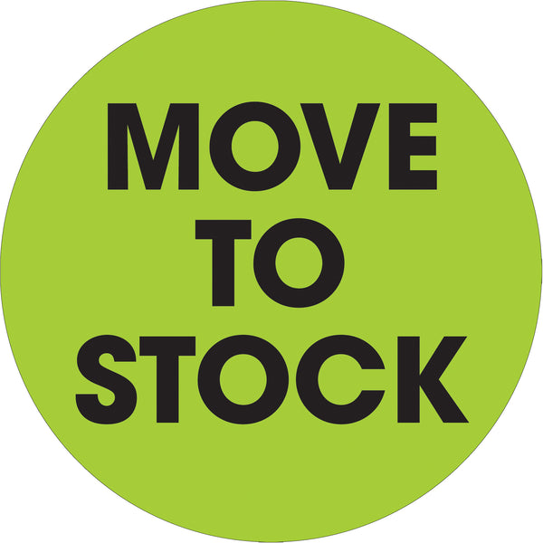 2" Circle - "Move To Stock" Fluorescent Green Labels, Roll Of 500 Roll Of 500