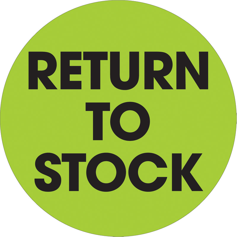 2" Circle - "Return To Stock" Fluorescent Green Labels, Roll Of 500 Roll Of 500