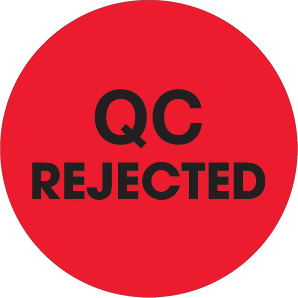 2" Circle - "QC Rejected" Fluorescent Red Labels, Roll Of 500 Roll Of 500