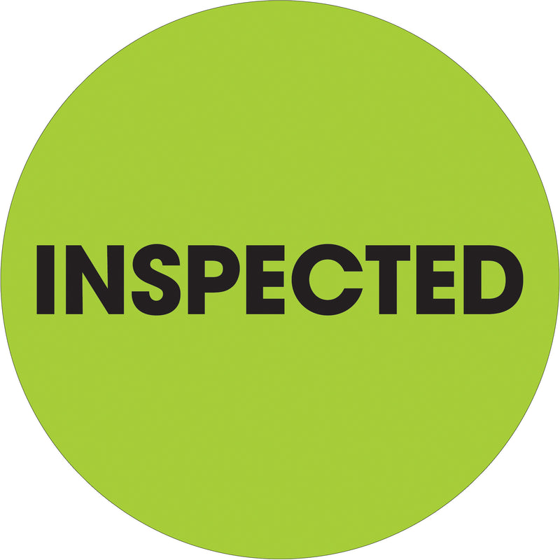 2" Circle - "Inspected" Fluorescent Green Labels, Roll Of 500 Roll Of 500