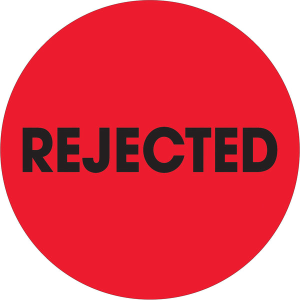 2" Circle - "Rejected" Fluorescent Red Labels, Roll Of 500 Roll Of 500