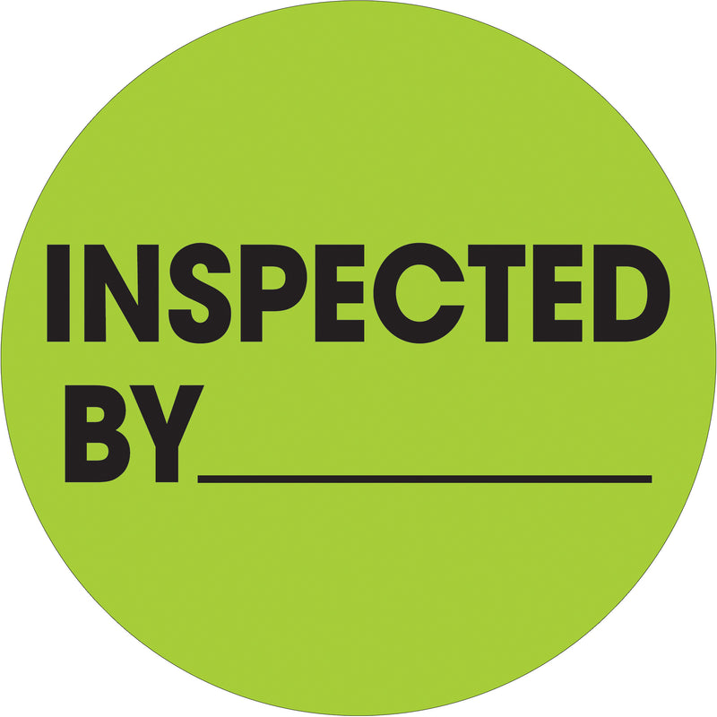 1" Circle - "Inspected By" Fluorescent Green Labels, Roll Of 500 Roll Of 500