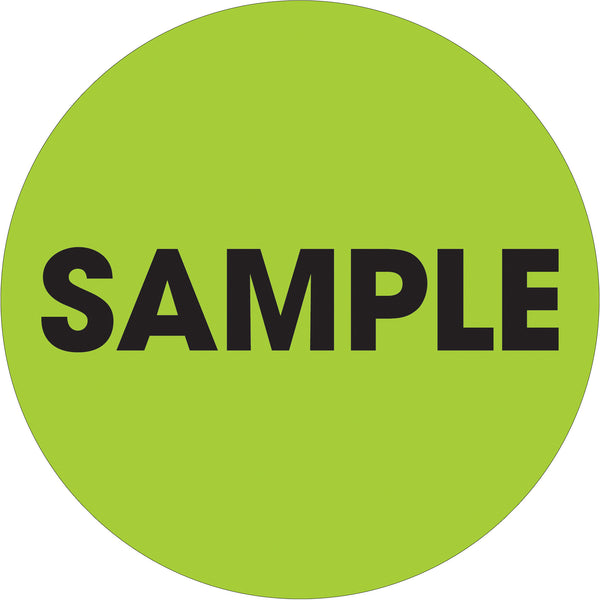 2" Circle - "Sample" Fluorescent Green Labels, Roll Of 500 Roll Of 500