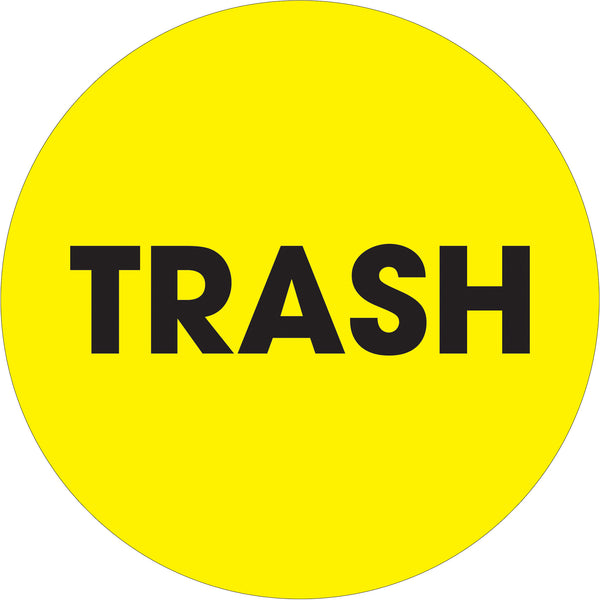 2" Circle - "Trash" (Fluorescent Yellow) Labels, Roll Of 500 Roll Of 500