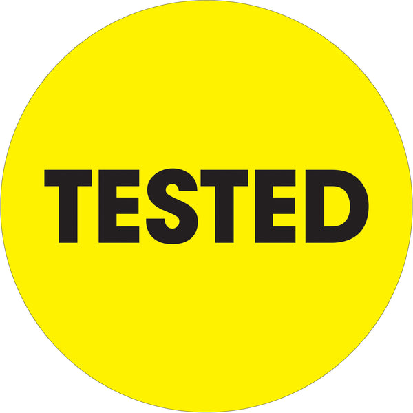 2" Circle - "Tested" Fluorescent Yellow Labels, Roll Of 500 Roll Of 500