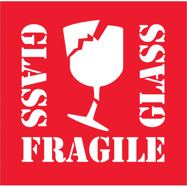 4 x 4" - "Fragile - Glass" Labels (DL1282) Roll Of 500