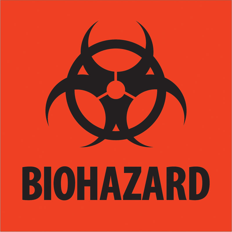 4 x 4" - "Biohazard" Fluorescent Red Labels, Roll Of 500 Roll Of 500