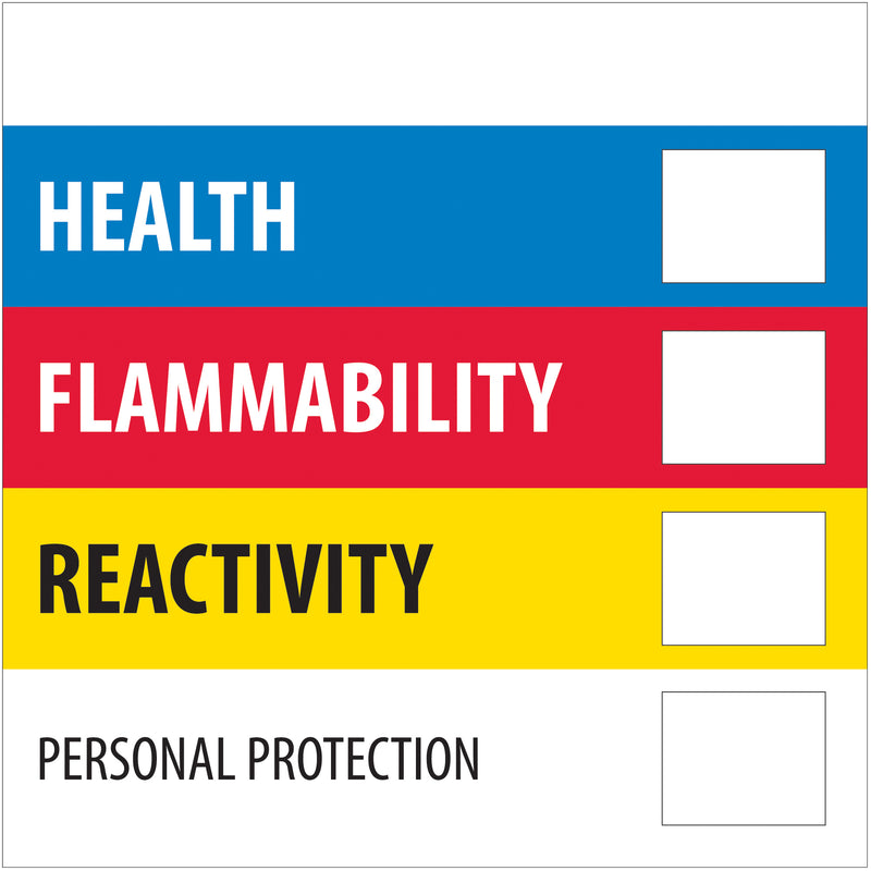 2 x 2" - "Health Flammability Reactivity", Roll Of 500 Roll Of 500