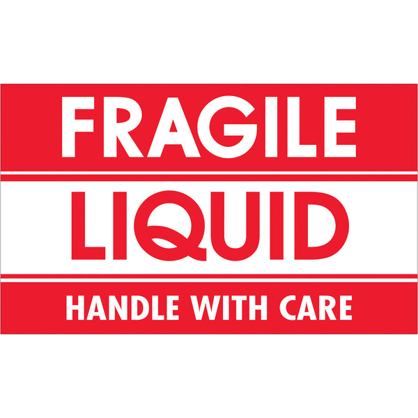 3 x 5" - "Fragile - Liquid - Handle With Care" Labels (DL1300) Roll Of 500