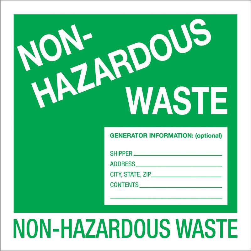 6 x 6" - "Non-Hazardous Waste" Labels, Roll Of 500 Roll Of 500