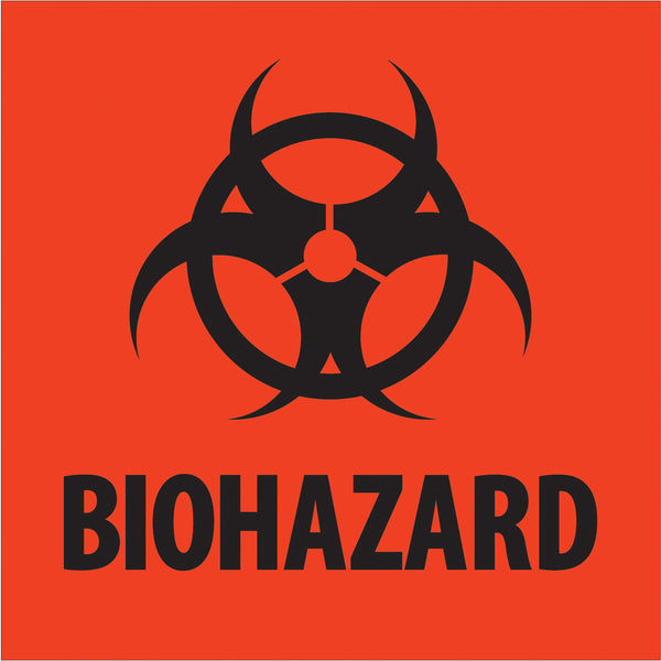 2 x 2" - "Biohazard" Fluorescent Red Labels, Roll Of 500 Roll Of 500