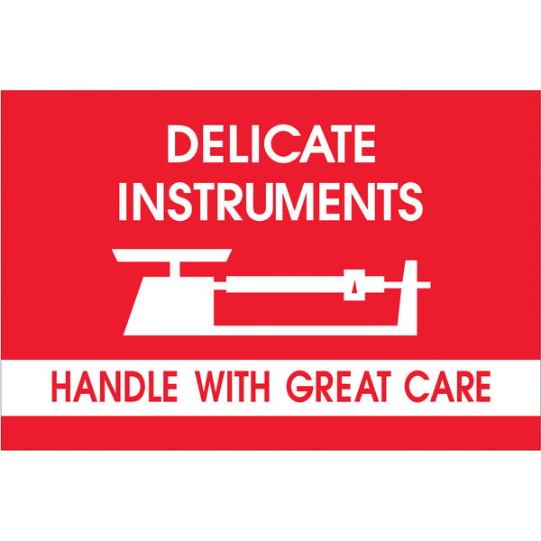 TAPE LOGIC® Fragile Labels, "Delicate Instruments - HWC", 2" x 3", Red/White, 500/Roll (DL1309) Roll Of 500