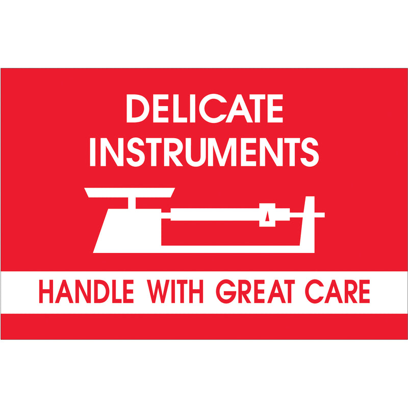 TAPE LOGIC® Fragile Labels, "Delicate Instruments - HWC", 2" x 3", Red/White, 500/Roll (DL1309) Roll Of 500