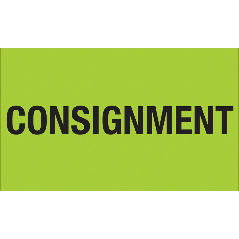 3 x 5" - "Consignment" (Fluorescent Green) Labels, Roll Of 500 Roll Of 500