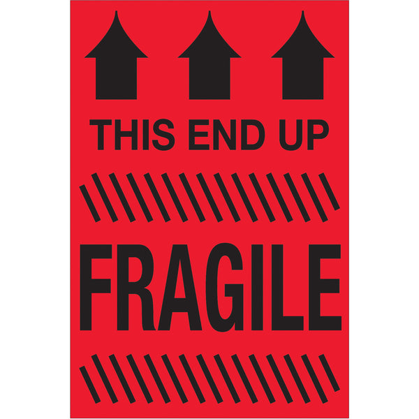 2 x 3" - "This End Up - Fragile" (Fluorescent Red) Labels (DL1325) Roll Of 500