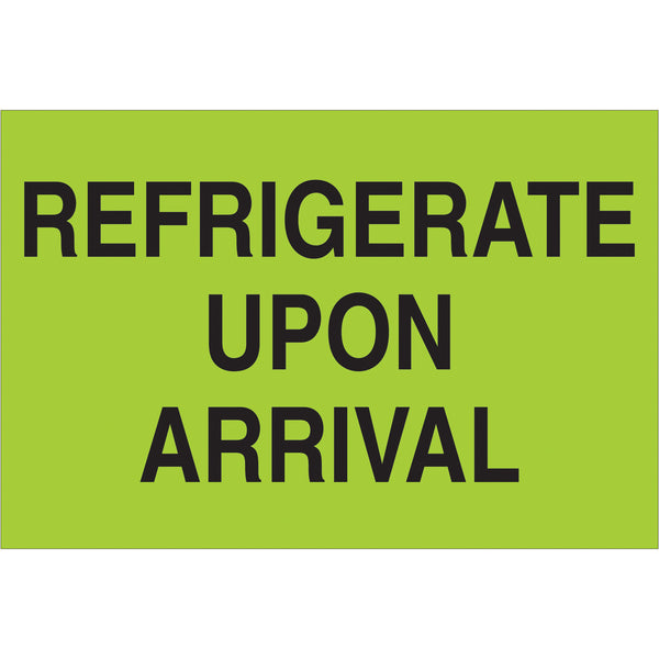 2 x 3" -  "Refrigerate Upon Arrival" (Fluorescent Green) Labels, Roll Of 500 Roll Of 500