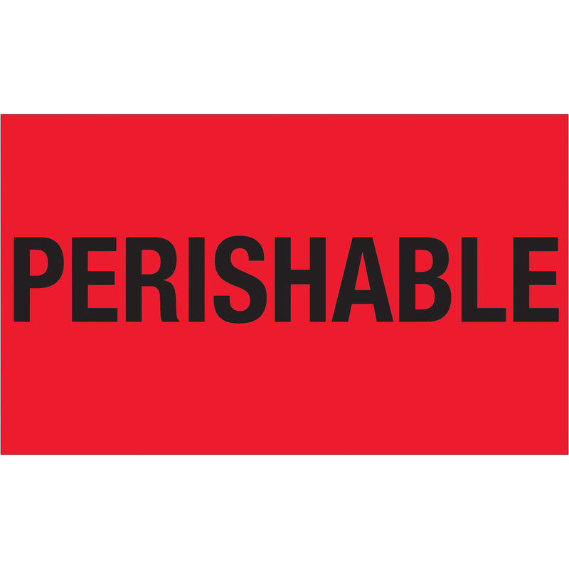 3 x 5" - "Perishable" (Fluorescent Red) Labels, Roll Of 500 Roll Of 500