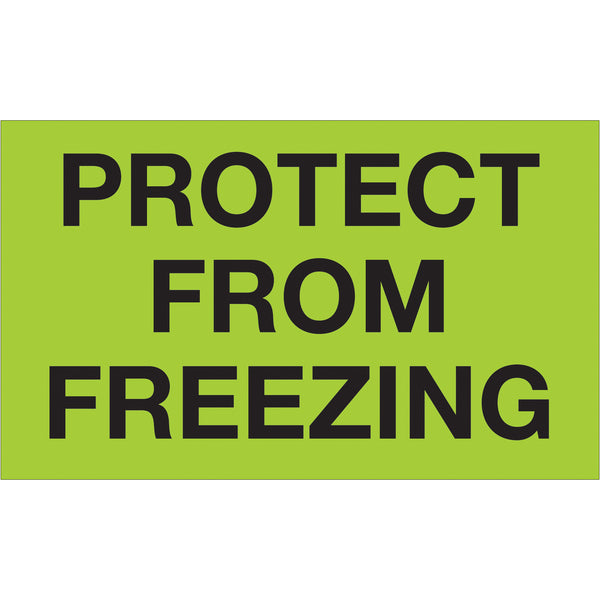 3 x 5" - "Protect From Freezing" (Fluorescent Green) Labels, Roll Of 500 Roll Of 500