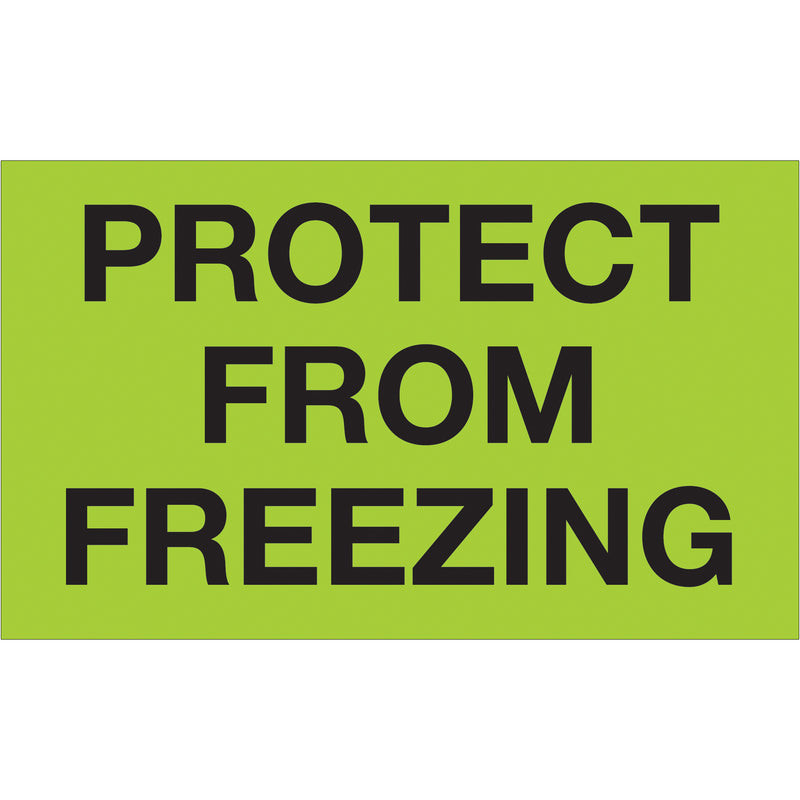 3 x 5" - "Protect From Freezing" (Fluorescent Green) Labels, Roll Of 500 Roll Of 500