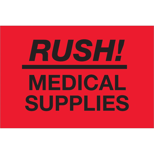 2 x 3" - "Rush - Medical Supplies" (Fluorescent Red) Labels (DL1335) Roll Of 500