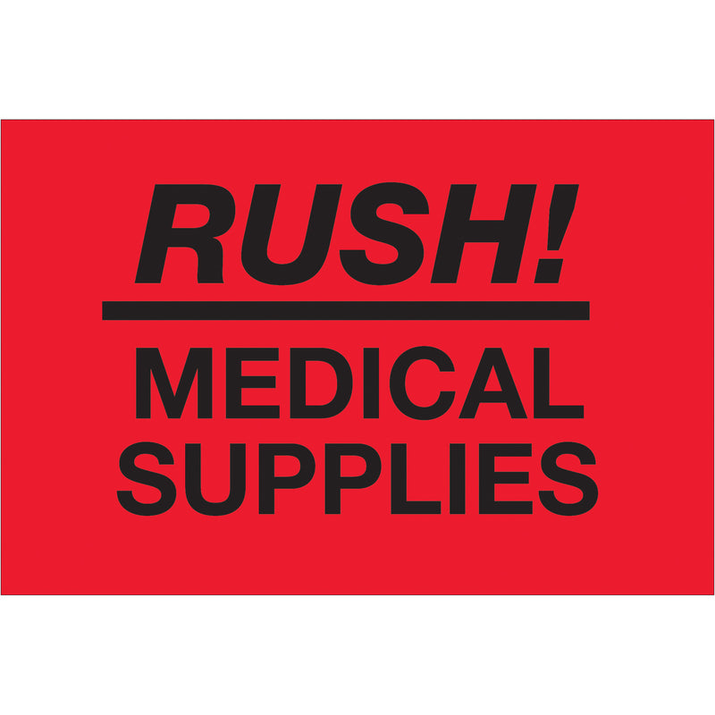 2 x 3" - "Rush - Medical Supplies" (Fluorescent Red) Labels (DL1335) Roll Of 500