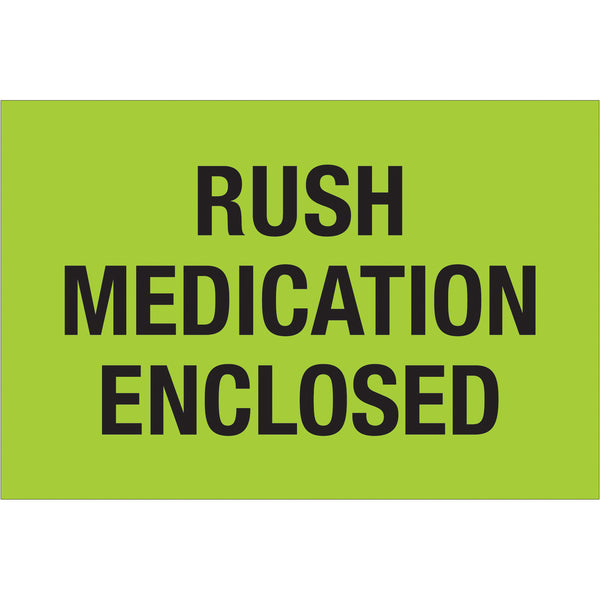 2 x 3" - "Rush - Medication Enclosed" (Fluorescent Green) Labels (DL1336) Roll Of 500