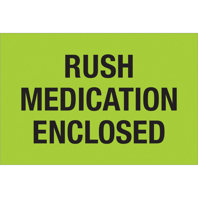 2 x 3" - "Rush - Medication Enclosed" (Fluorescent Green) Labels (DL1336) Roll Of 500