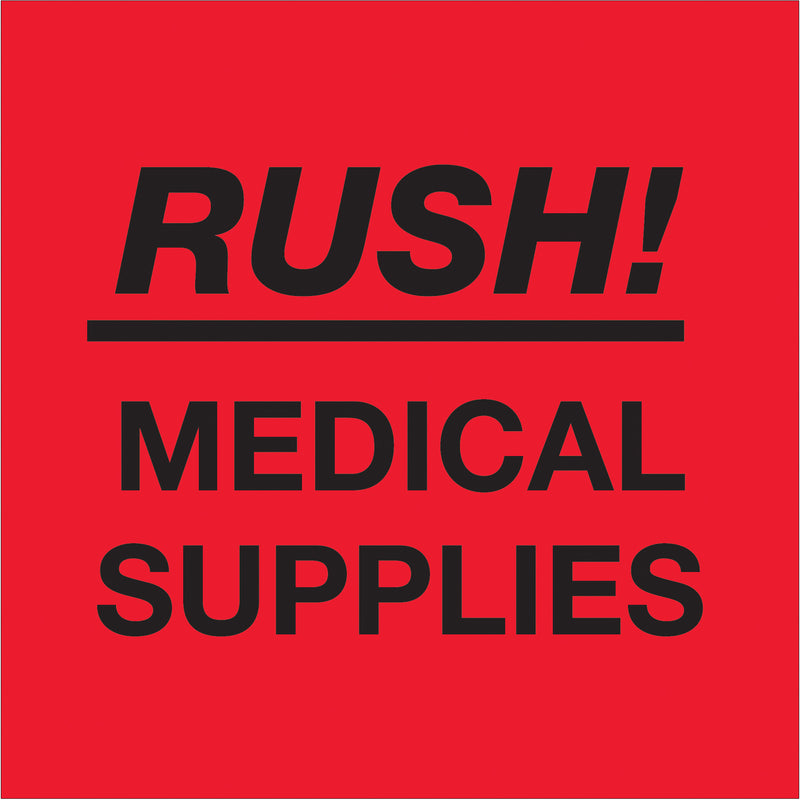 4 x 4" - "Rush - Medical Supplies" (Fluorescent Red) Labels (DL1337) Roll Of 500