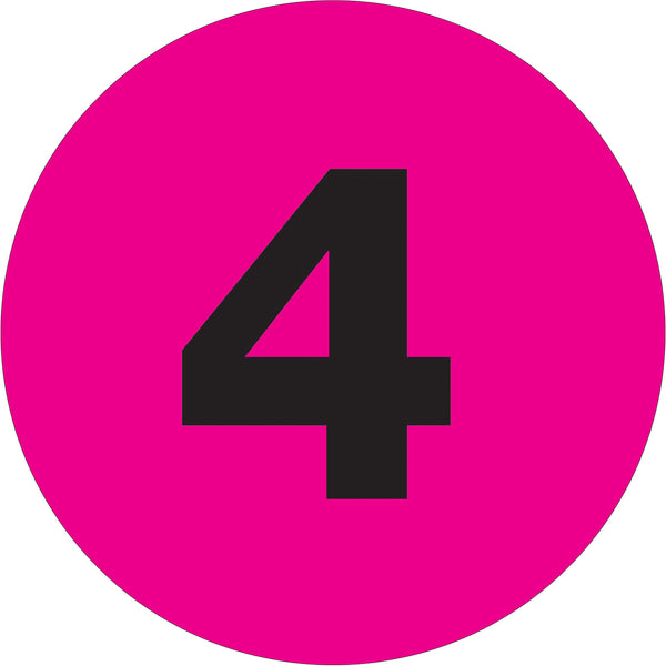 3" Circle - "4" (Fluorescent Pink) Number Labels, Roll Of 500 Roll Of 500