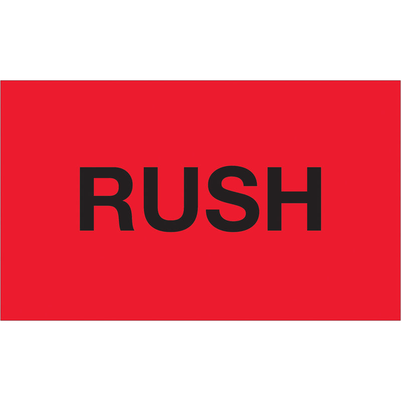 3 x 5" - "Rush" (Fluorescent Red) Labels (DL1368) Roll Of 500