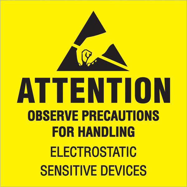 2 x 2" - "Attention - Observe Precautions" (Fluorescent Yellow) Labels, Roll Of 500 Roll Of 500