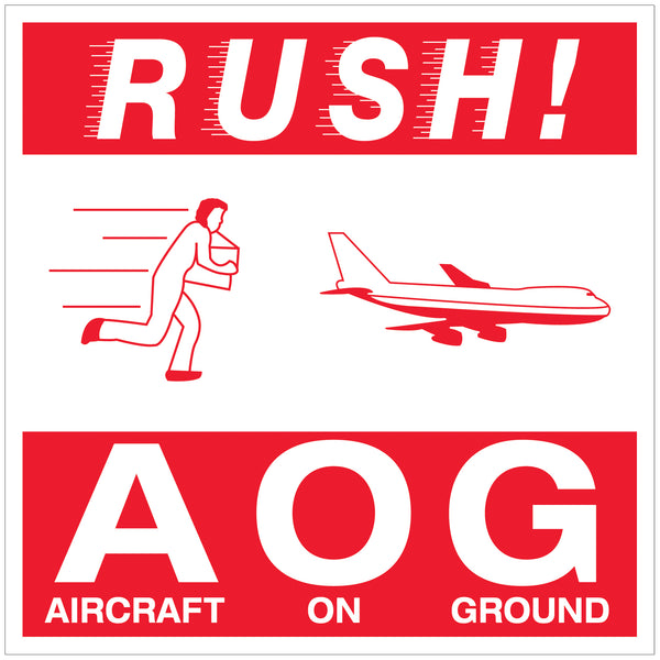 4 x 4" - "Rush AOG - Aircraft On Ground" Labels, Roll Of 500 Roll Of 500