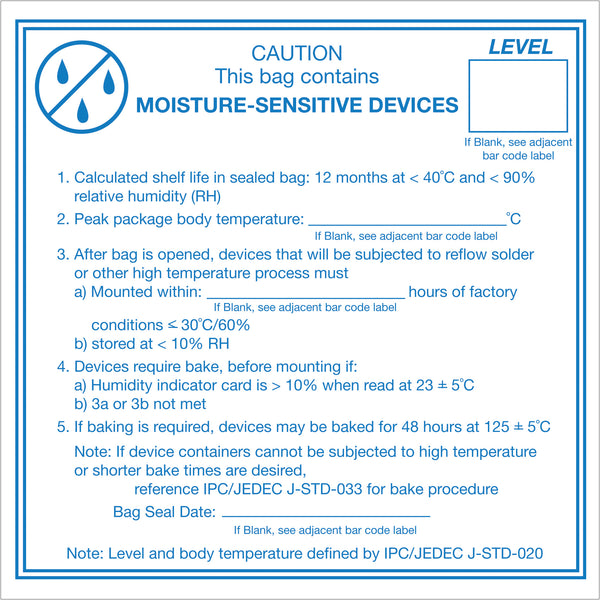 4 x 4" - "Caution Moisture Sensitive Devices" Labels, Roll Of 500 Roll Of 500