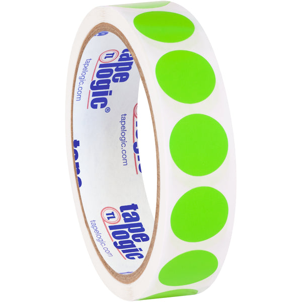 3/4" Circles - Fluorescent Green Removable  Labels, Roll Of 500 Roll Of 500