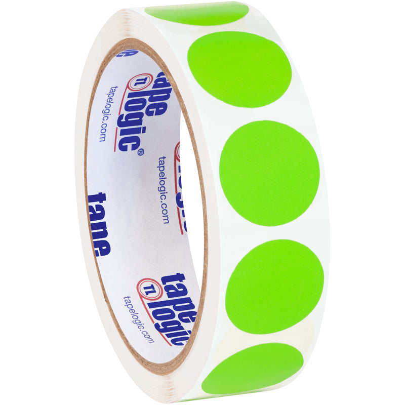 1" Circles - Fluorescent Green Removable Labels, Roll Of 500 Roll Of 500