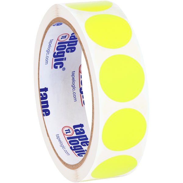 1" Circles - Fluorescent Yellow Removable Labels, Roll Of 500 Roll Of 500