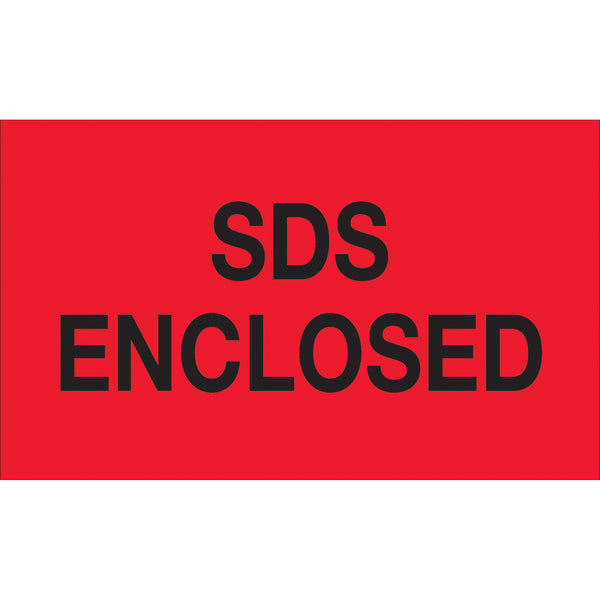 3 x 5" - "SDS Enclosed" (Fluorescent Red) Labels, Roll Of 500 Roll Of 500