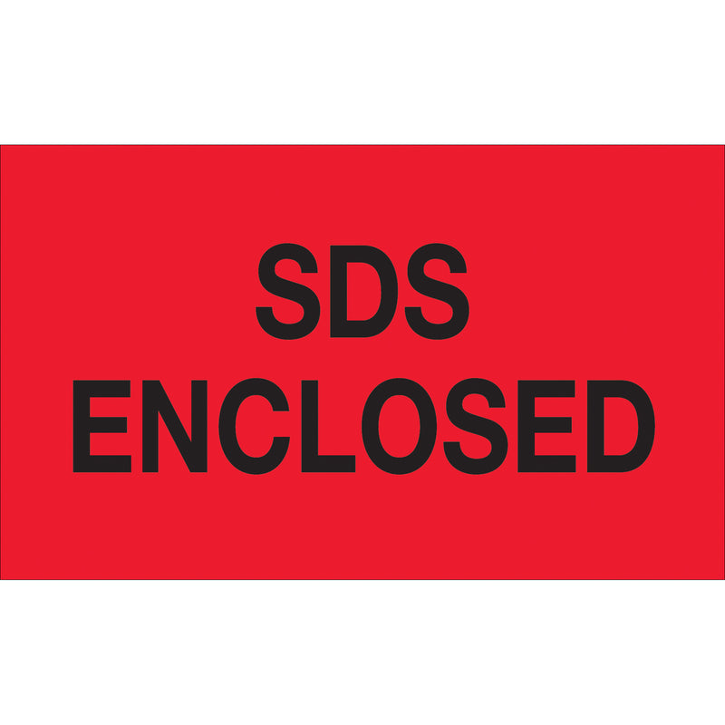 3 x 5" - "SDS Enclosed" (Fluorescent Red) Labels, Roll Of 500 Roll Of 500