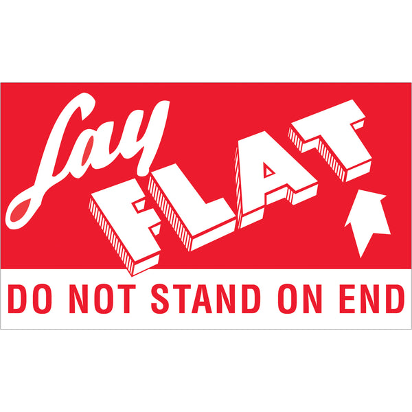 3 x 5" - "Lay Flat - Do Not Stand On End" Labels, Roll Of 500 Roll Of 500