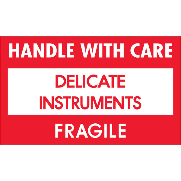 TAPE LOGIC® Labels, "Delicate Instruments - HWC", 3" x 5", Red/White/Black, 500/Roll (DL1460) Roll Of 500