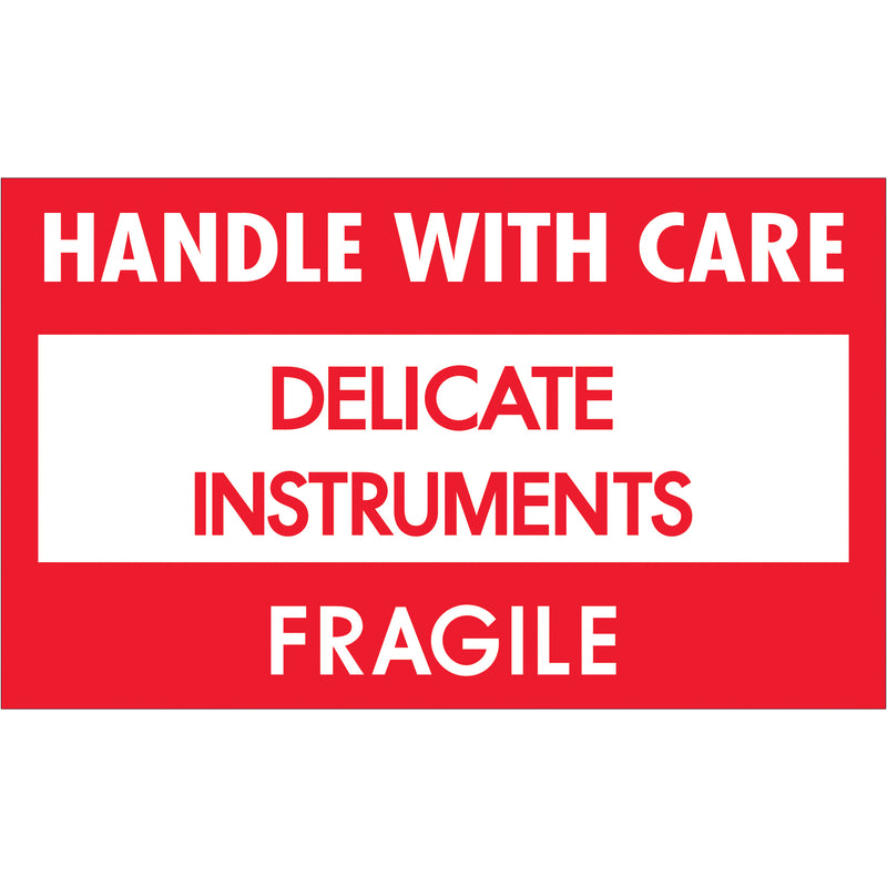 TAPE LOGIC® Labels, "Delicate Instruments - HWC", 3" x 5", Red/White/Black, 500/Roll (DL1460) Roll Of 500