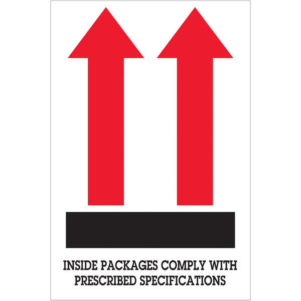 4 x 6" - "Inside Packages Comply..." Arrow Labels (DL1480) Roll Of 500