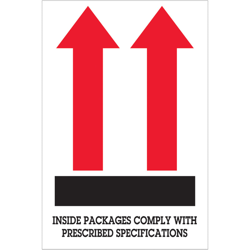 4 x 6" - "Inside Packages Comply..." Arrow Labels (DL1480) Roll Of 500