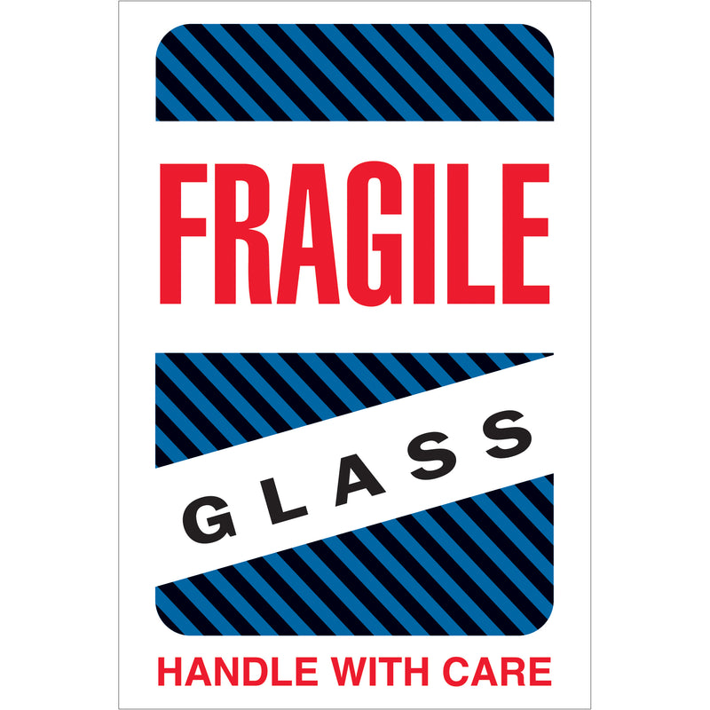 4 x 6" - "Fragile - Glass - Handle With Care" Labels (DL1570) Roll Of 500